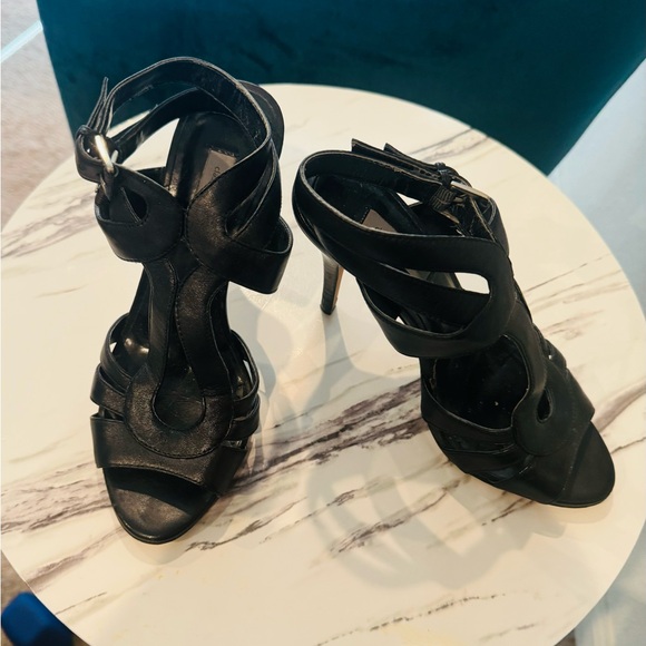 Classiques Entier Black High Heels All Leather Double Ankle Strap Size 6.5M - Picture 2 of 5